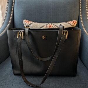 Tory Burch Black Tote/ Work/ Laptop Bag with Gold Accents